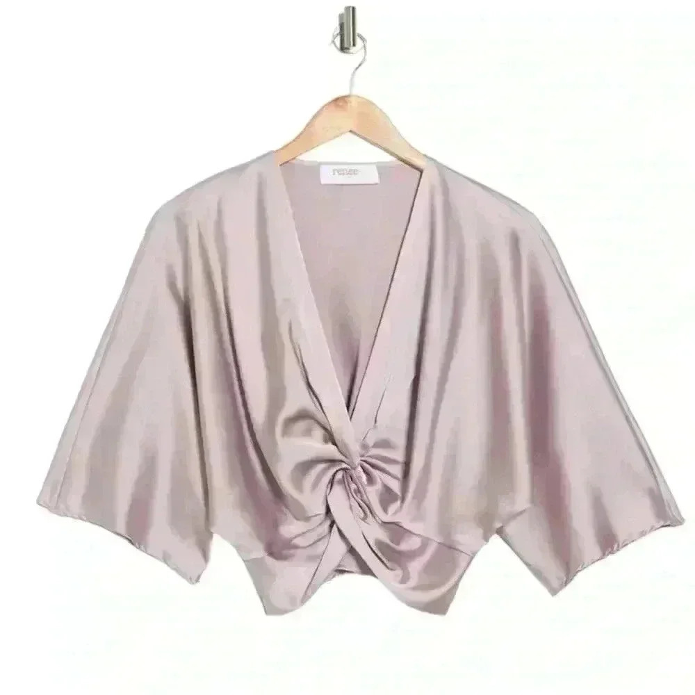 Renee C Plunge Neck Twisted Knot Satin Top